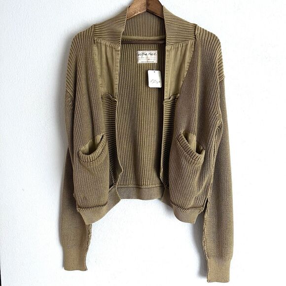 Free People The Free Worn Thru Surplus Cardi Size M Olive - Picture 1 of 5